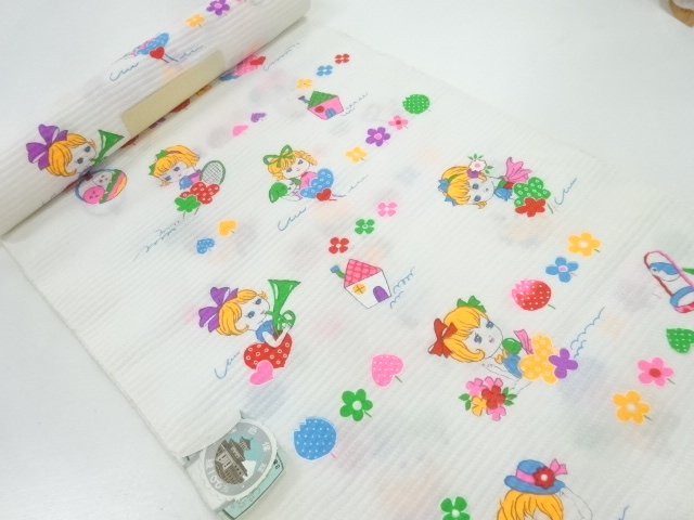 アンティーク　女児に犬模様子供用浴衣地反物